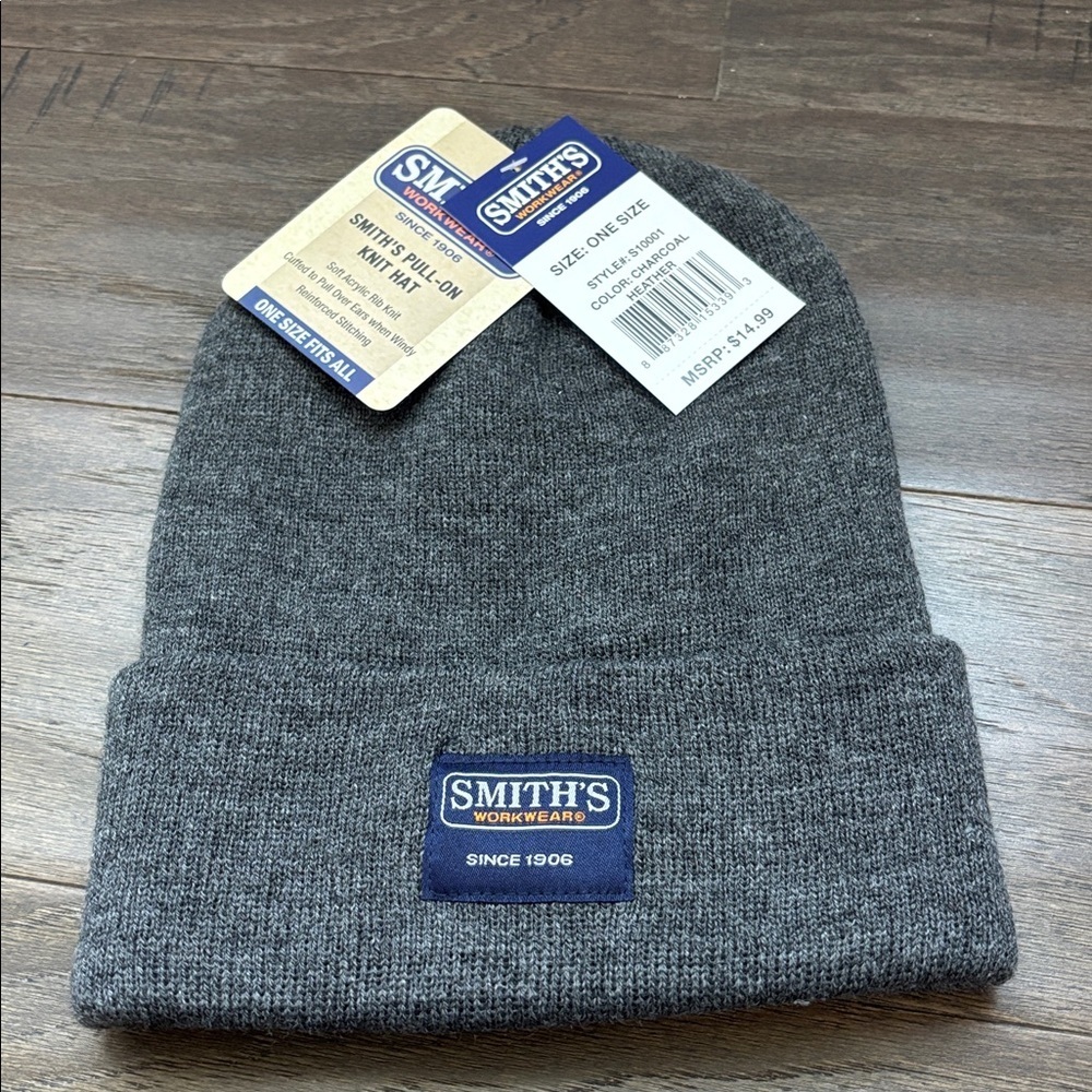 Smith’S Workwear Rib Knit Cuffed beanie hat, patch logo, reinforced stitching